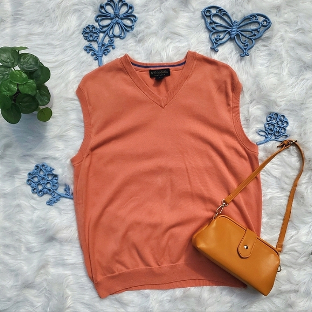 Brooks Brothers Orange Supima Cotton Sweater Vest Size L